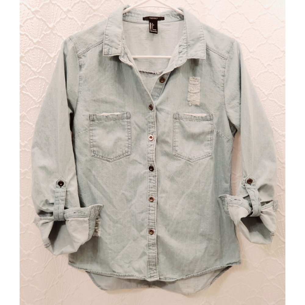 Destroyed Jean Button Up Top